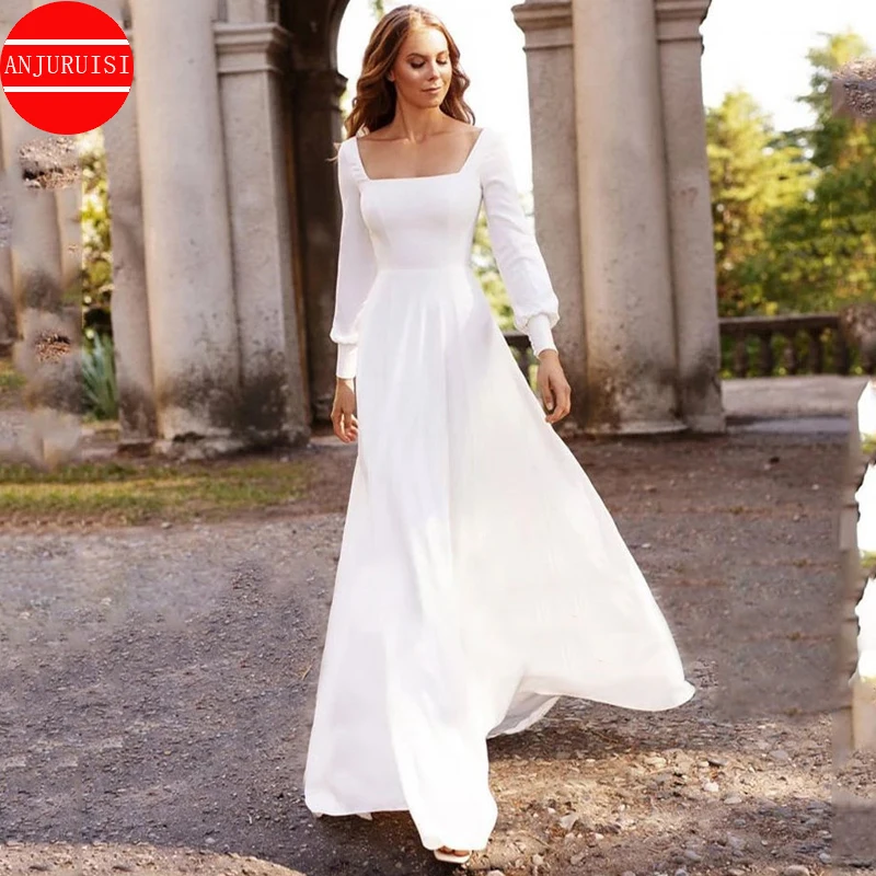 

Long Sleeves Soft Satin Wedding Dresses For Women 2023 Bride Gown Simple A Line Vestido De Novia Boda Suknia Ślubna Robe Mariage