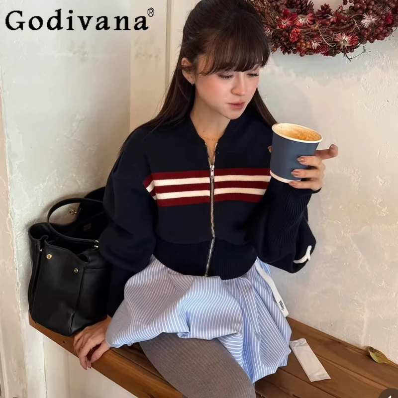 

Japanese Sweet Short Knit Cardigan Jacket Spring New 2026 Girls Women's Fashion Letter Embroidery Knitted Coats Lady Sweater