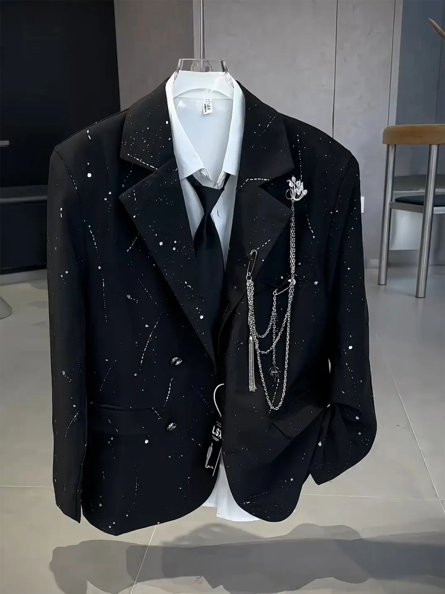 

Korean Sle Men's Suit Jaet oulder Pads Formal Wear Casual Wear Wedding Wear Long Sve Double Breasted Faionable