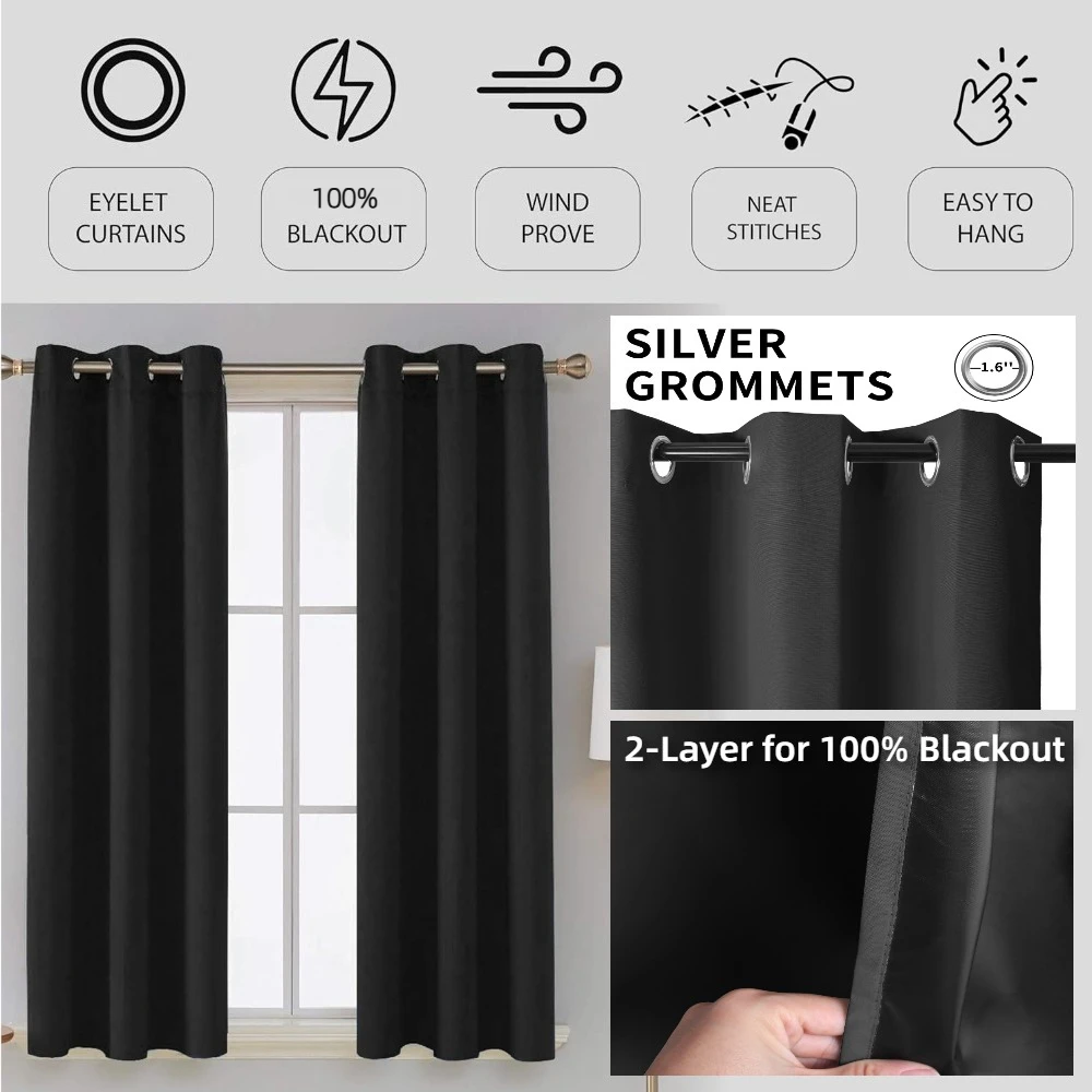 Blackout Thermal Curtains for Bedroom Drop Eyelet Curtains for Living Room Weave Textured Light Blocking Window Curtain Drapes