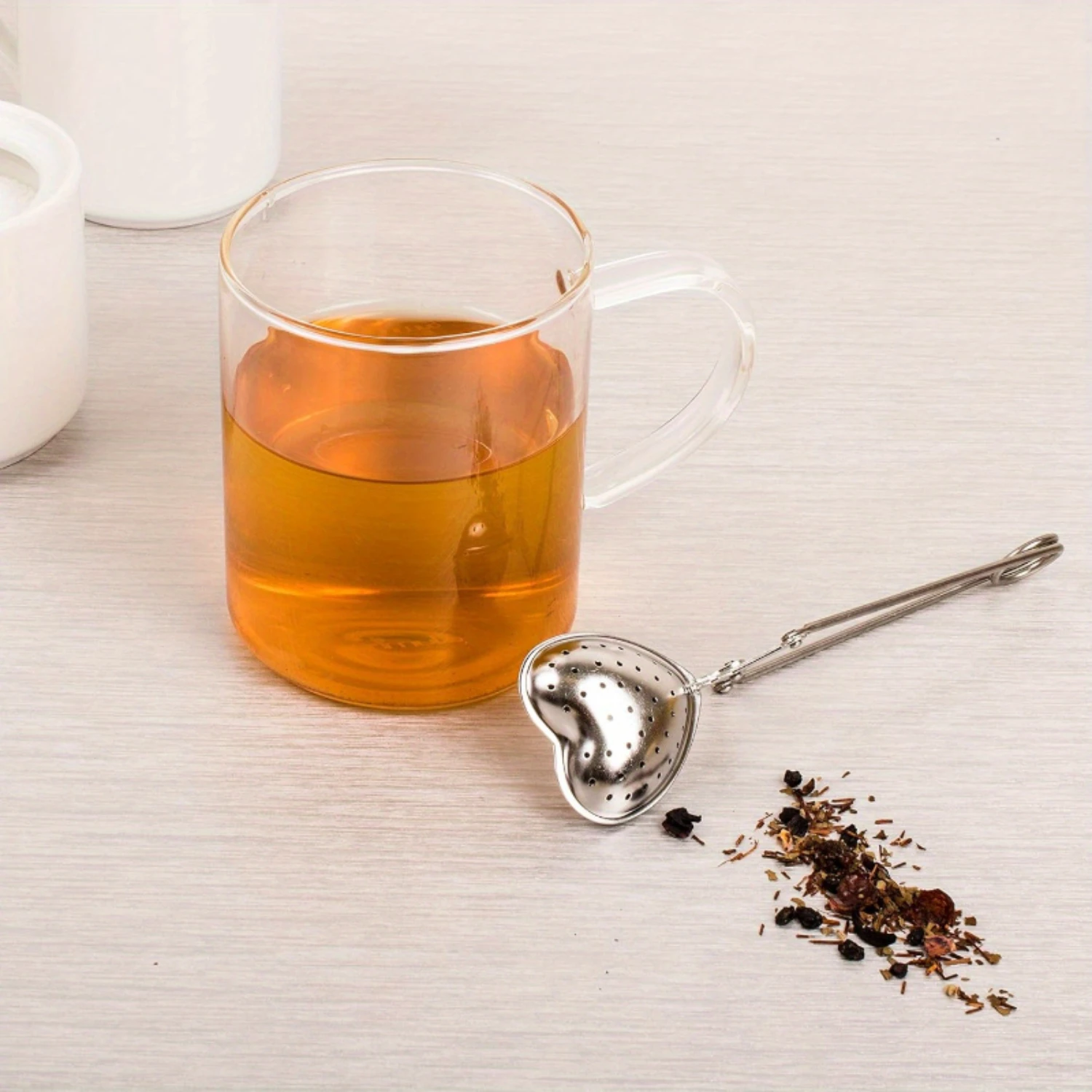 Long Handled Snap Tea Infuser, Heart, 18/8 Stainless Steel Mesh, 1.75-Inch