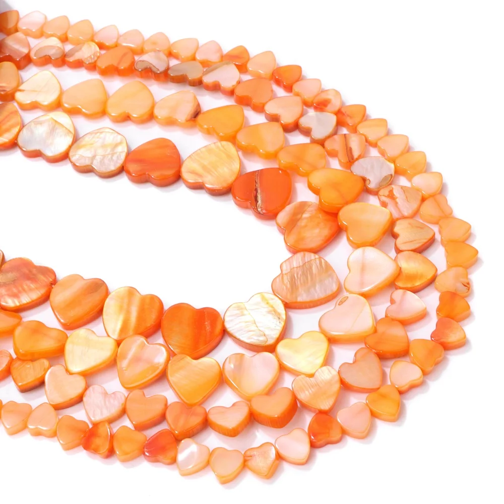 Orange Natural Shell Heart Beads Horizontal Side Hole 6/8/10/12mm,36cm Strand Loose Spacer Beads for DIY Bracelet Necklace Jewel