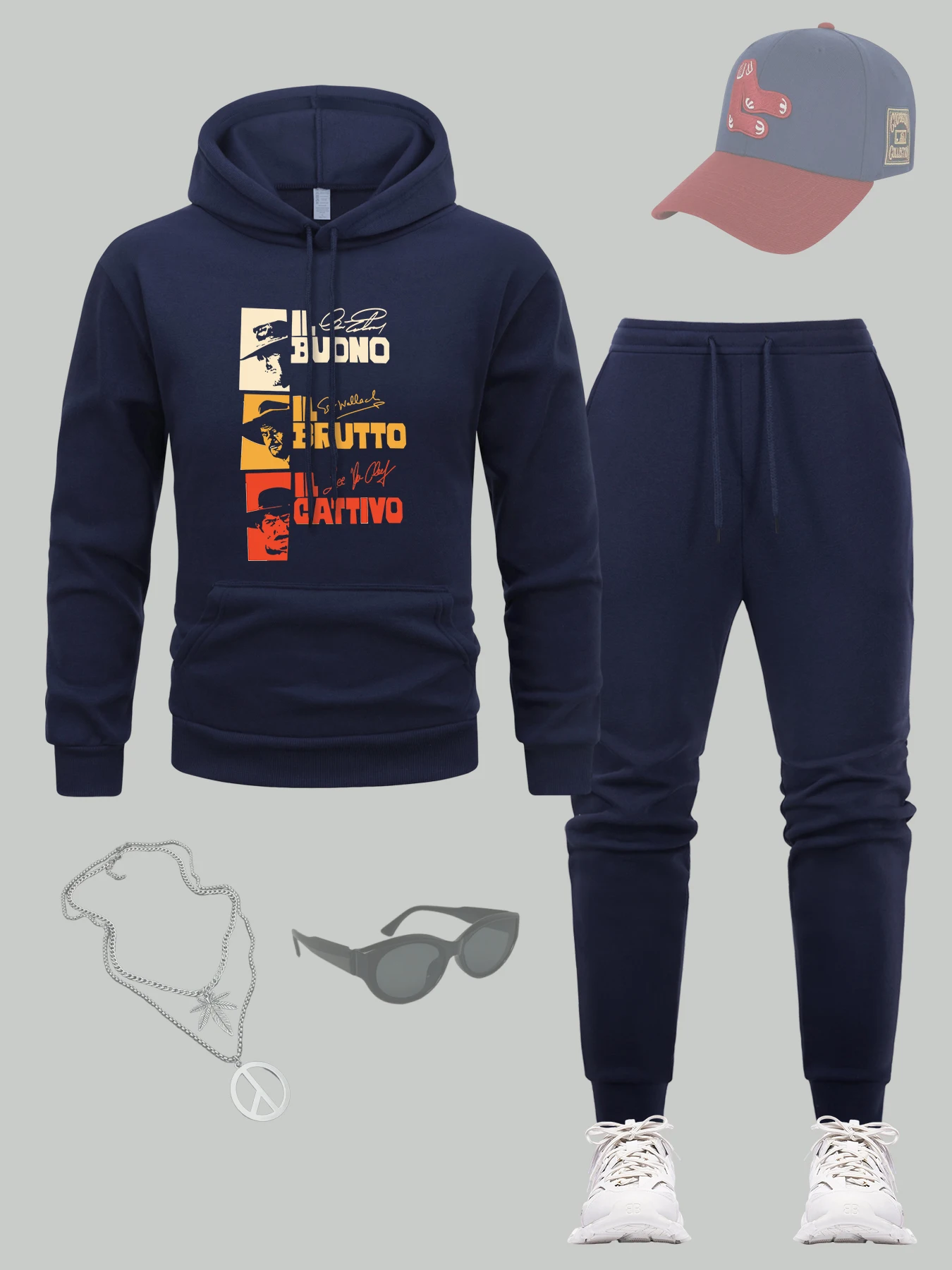 

Il Buono Il Brutto Il Cattivo Print Clothing Men Sport Pocket Hoodie Set Autumn Casual Sweatpants Comfortable Multicolor Pants
