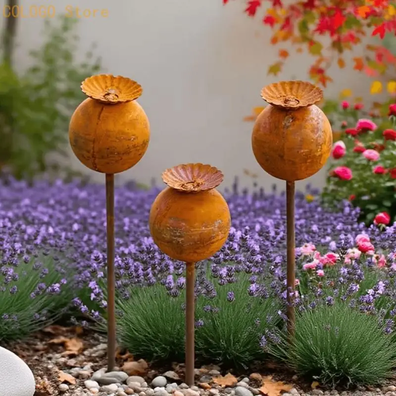 Metal Flower Garden Stake Decoration Rusty Iron Decorative Adjustable Yard Stake D0LD
