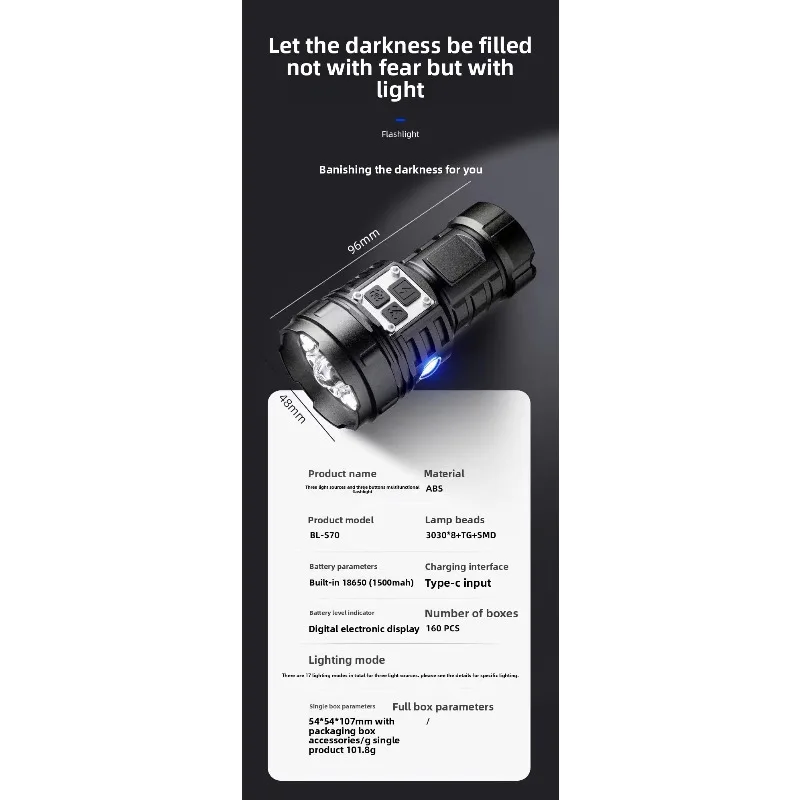 다기능 손전등: 매우 밝음, 미니 휴대용, 캠핑 라이트, 디지털 디스플레이, 장거리, 충전식