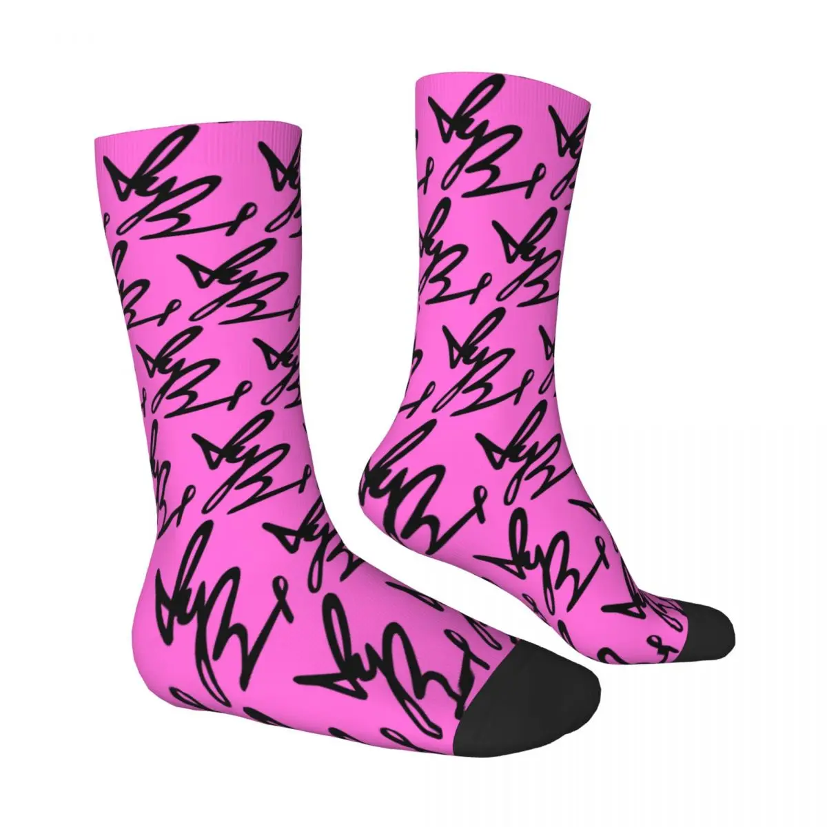 All Seasons Yungblud Autograph (Pink And Black) Socks Harajuku Sport Middle Tube Socks Stockings for Men Women Valentine's Day view 4