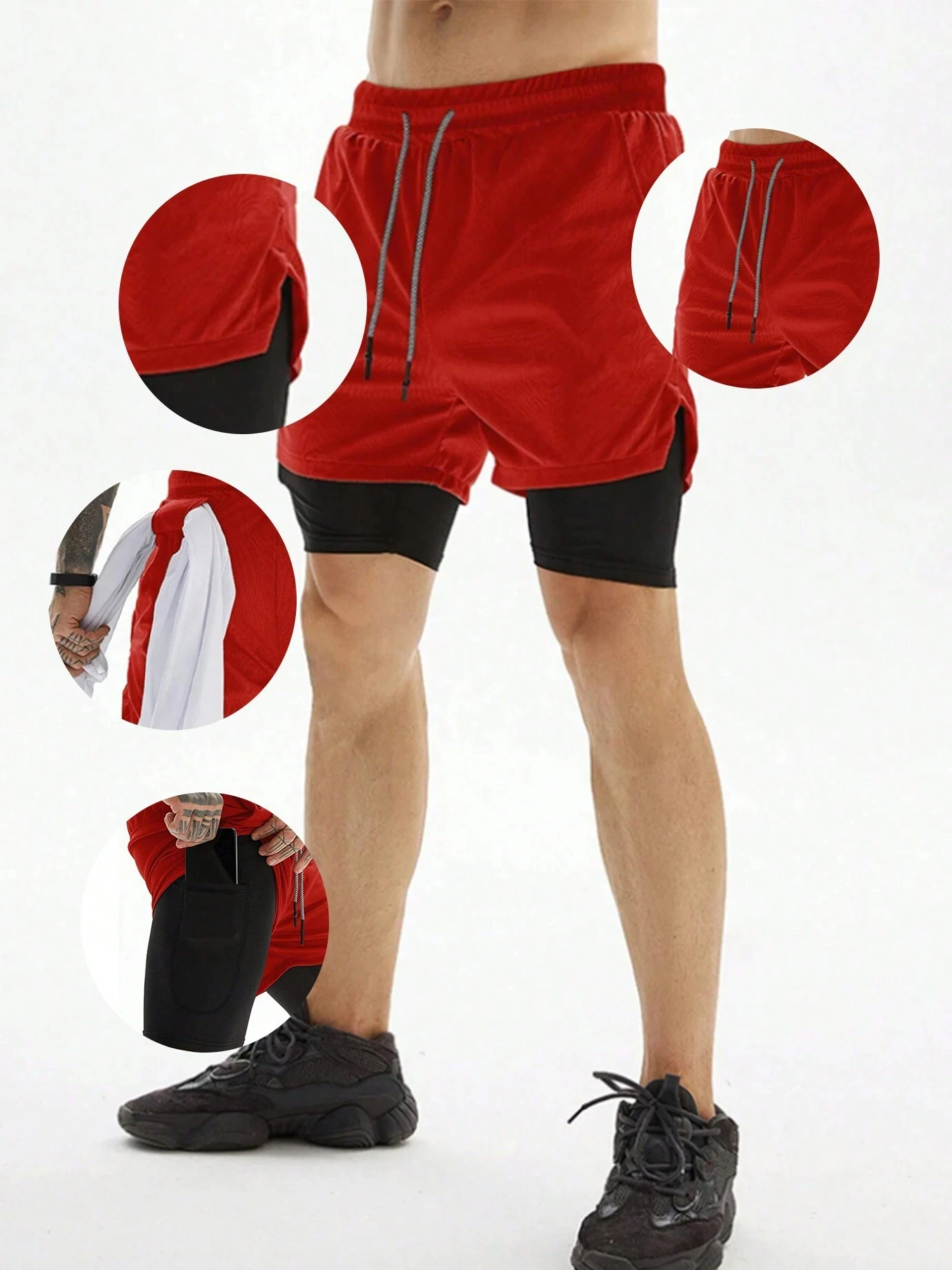 

Boyfriend Style Mens 2 In 1 Workout Running Shorts Quick Dry Lightweight Gym Athletic Shorts With Pockets