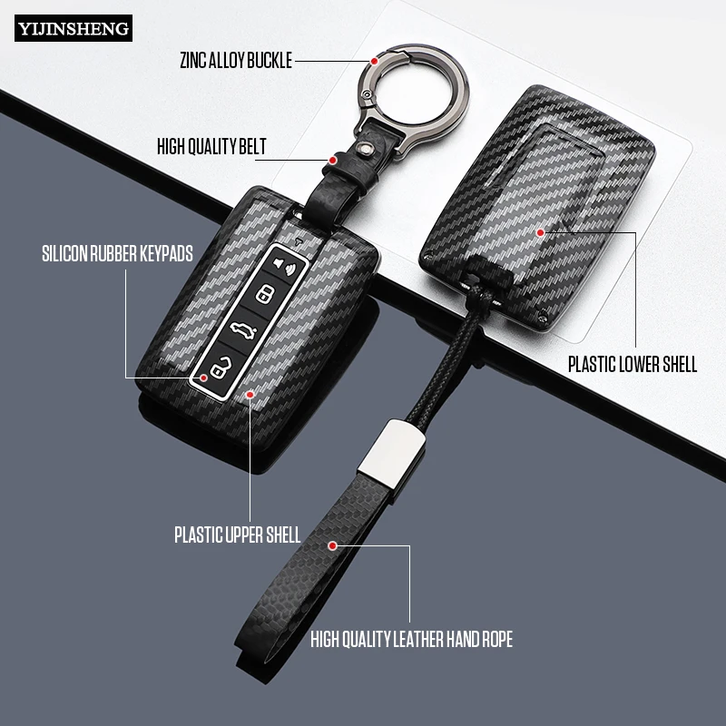 4 أزرار الكربون نمط ABS حافظة مفاتيح السيارة غطاء فوب للجدار العظيم GWM WEY TANK 300 500 400 700 حامل حماية مفتاح بعيد #4