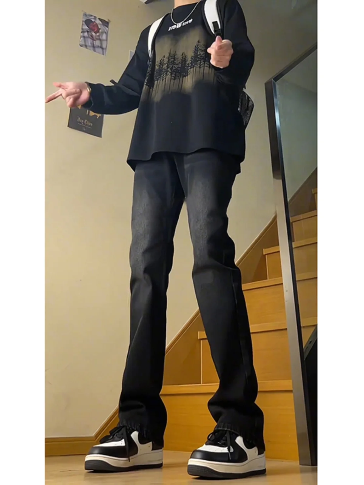 スリムフィット ブラ ナローバージョン ヴィンテージジーンズ メンズ ストレートレッグ ハイウエスト ハイエンド アメリカン マイクロフレアパンツ ユーストレンド