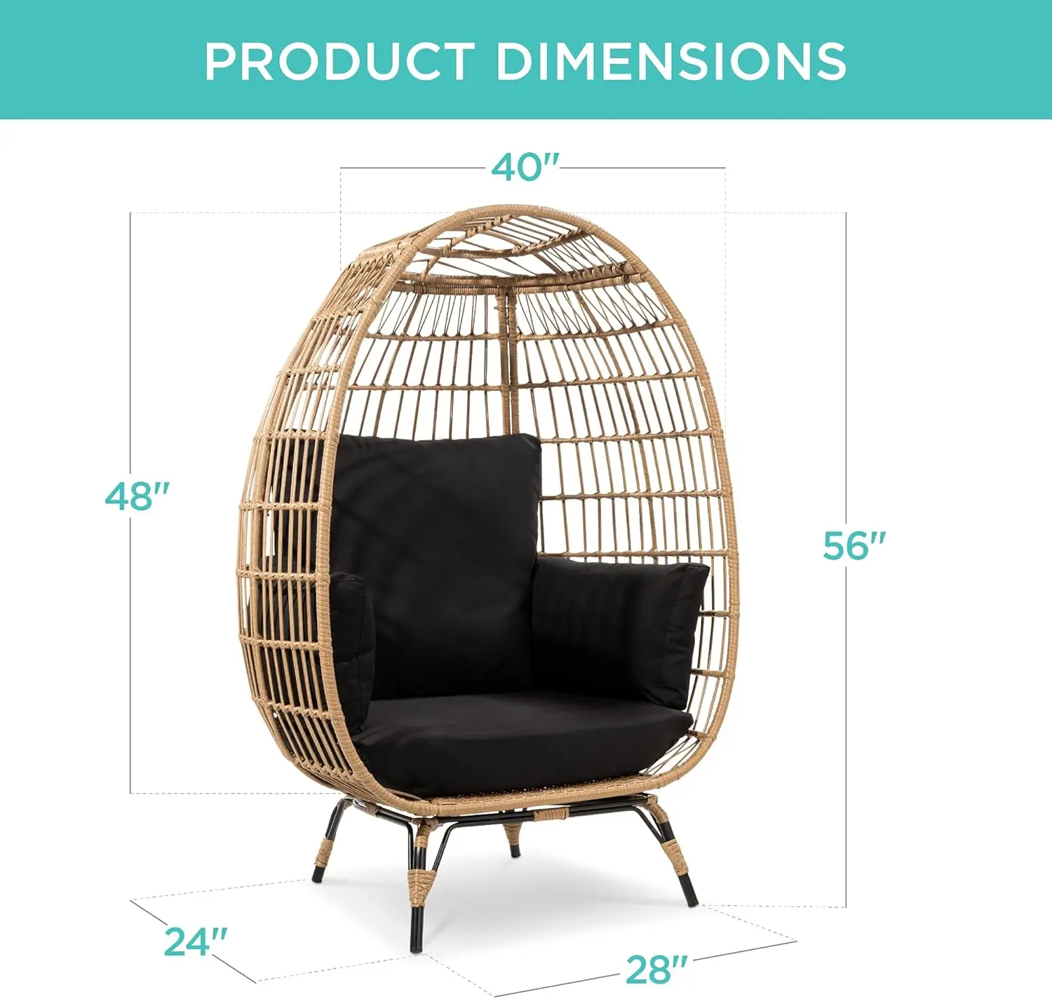 

Wicker Egg Chair, Oversized Indoor Outdoor Lounger for Patio, Backyard, Living Room w/ 4 Cushions, Steel Frame