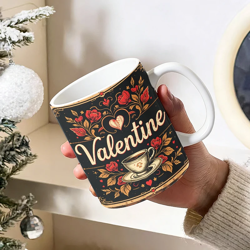 

11oz Vintage Valentine's Day Ceramic Mug with Handle, Creative Coffee Mug, Insulated Milk Cup, Office Tea Cup, Fade-Resistant