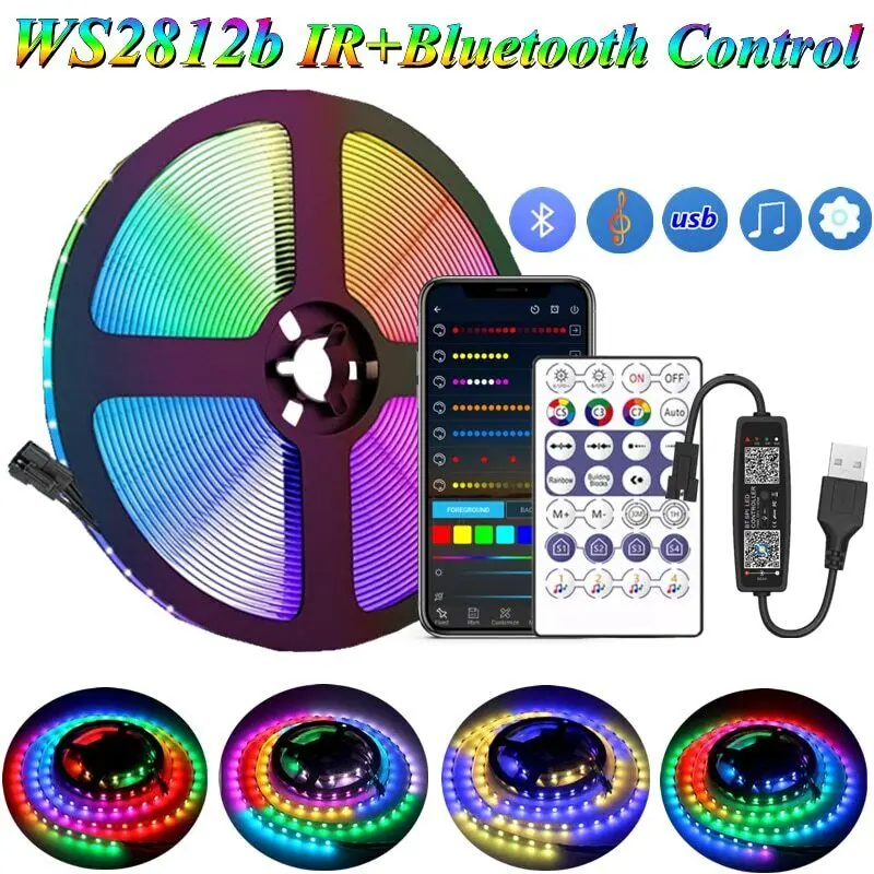 USB 5V Magic Color USB Light Strip RGB Bluetooth-Compatible 5/10/15/20/25/30M WS2812B Desktop Atmosphere Led Light Strip Lamp