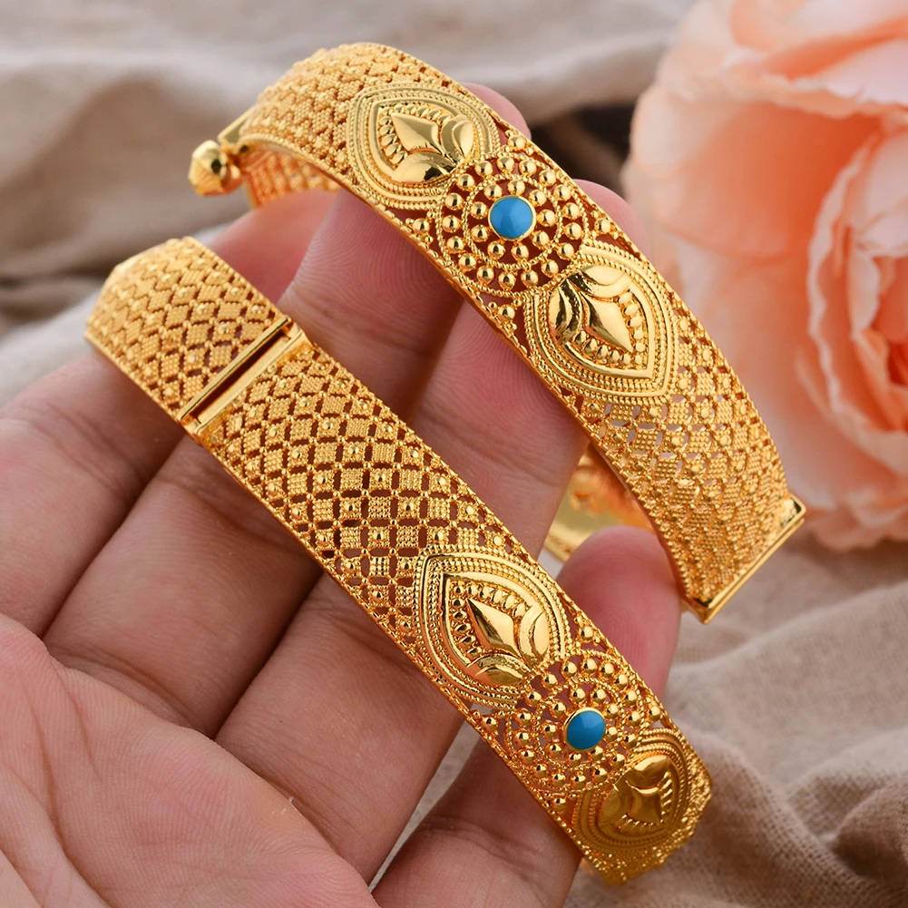 1 Stück 24K Goldfarbene Armreifen Arabische Äthiopische Nigerianische Bankett-Hochzeits-Armbänder Party-Choker Kupferschmuck Geschenke – Detail 2