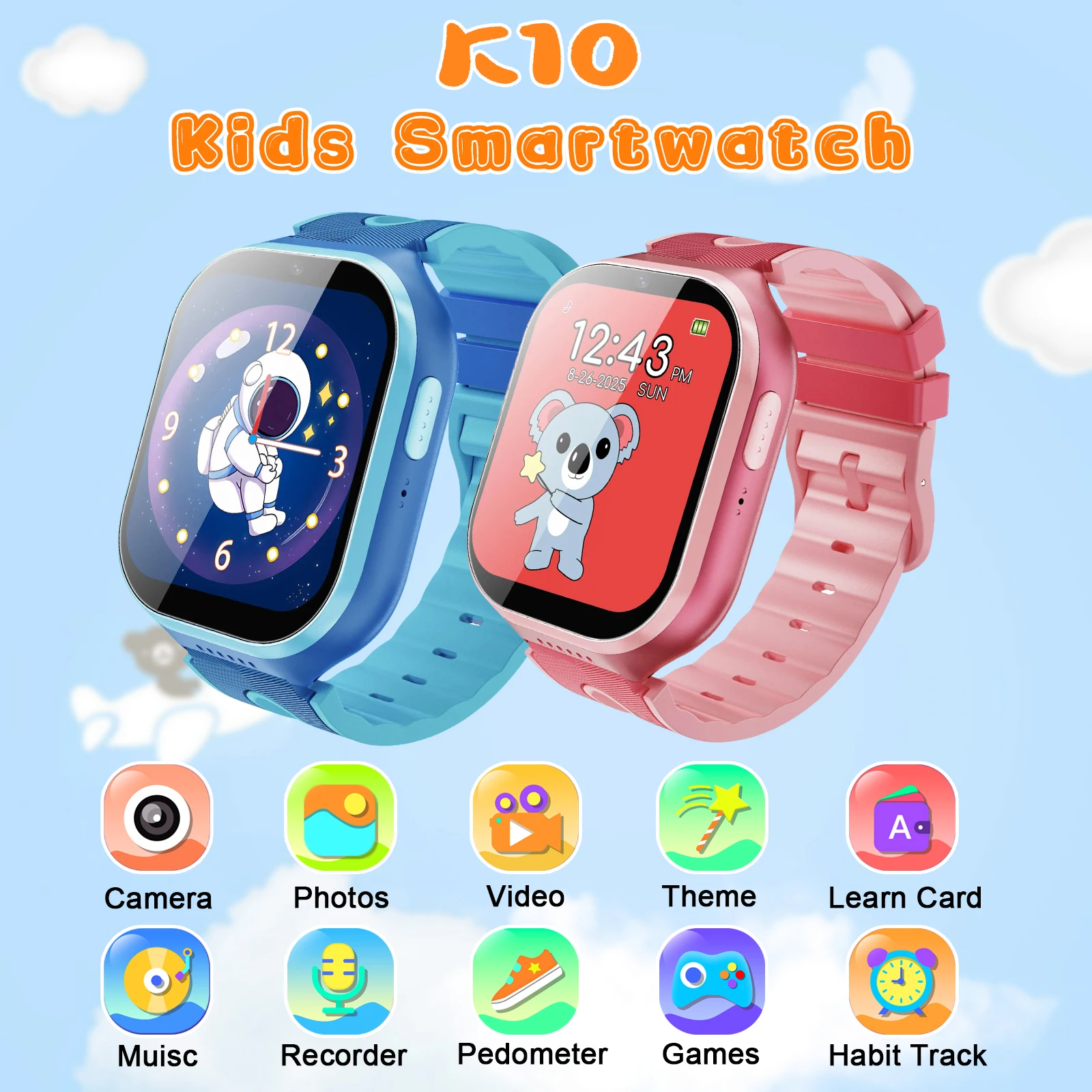 Kids Smartwatch for Boys & Girls, 32 Puzzle Games & Habit Tracking, Camera/Video/Music/Pedometer, Educational Learning Watch