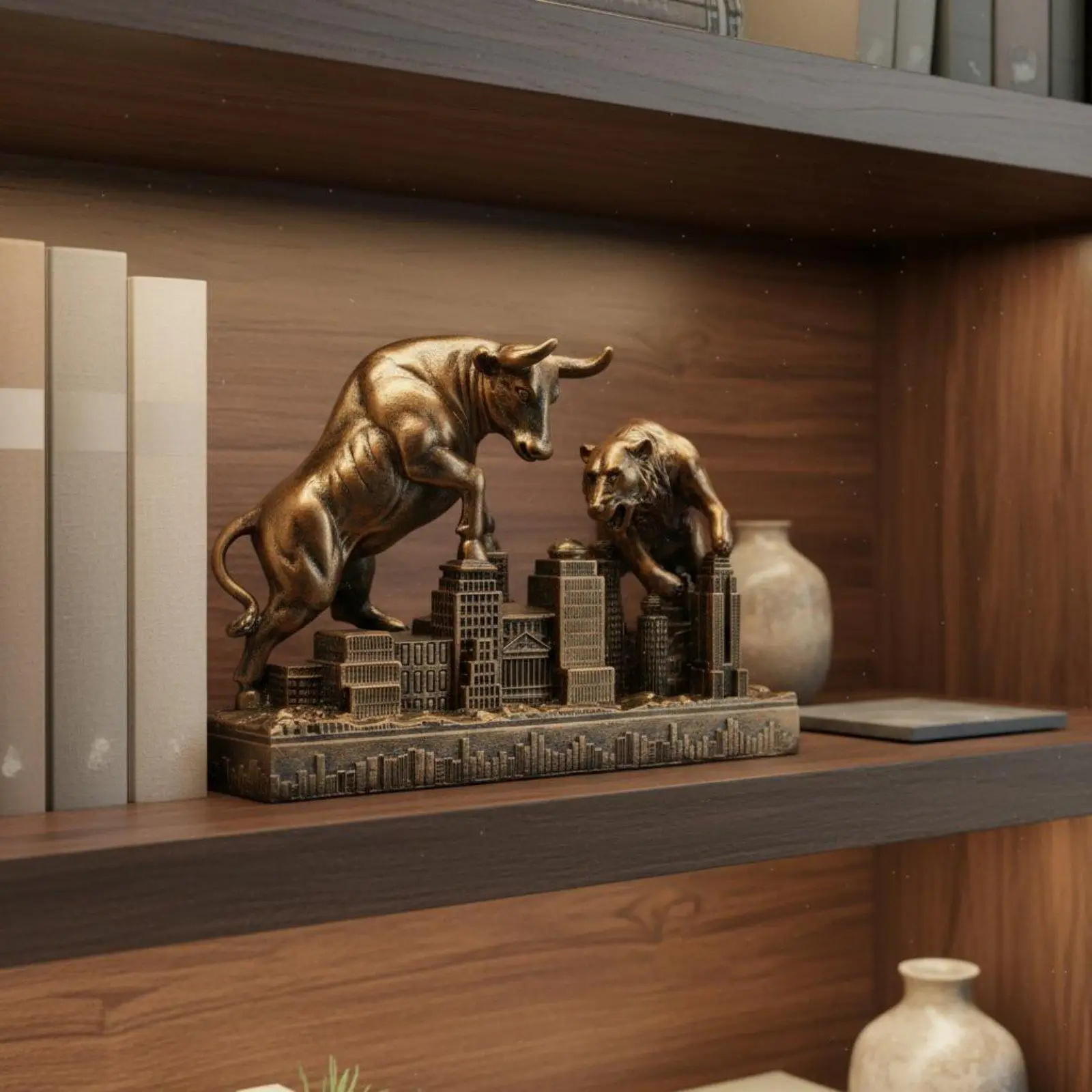 Resin Decorative Statue Gold Animal Sculpture Statuette Decor for Investment Advisor Study Room