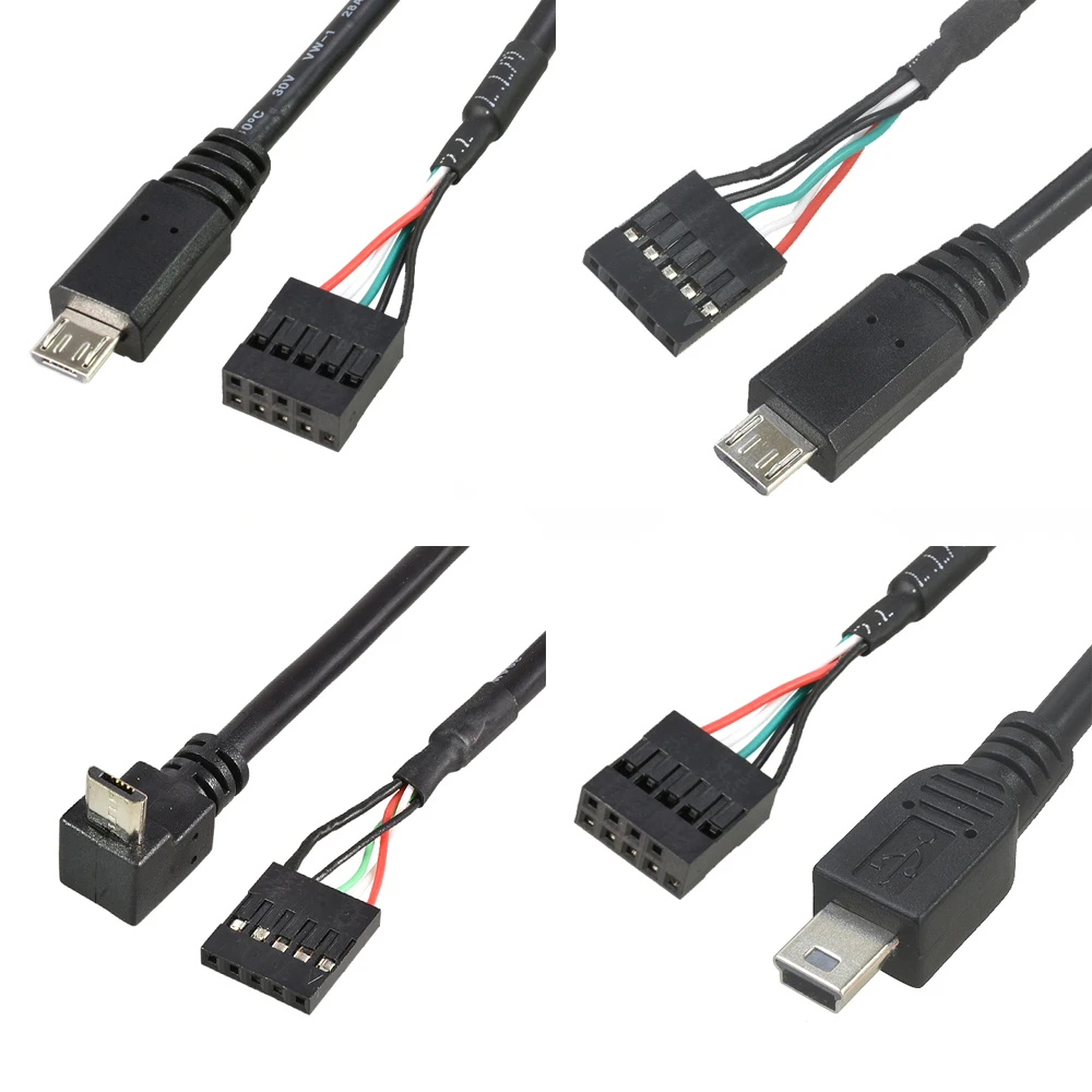PC Computer Motherboard 9P to Micro USB to DuPont 2.54mm 5Pin DuPont USB to Micro USB Data Cord Aluminum Foil + Woven Mesh Cable