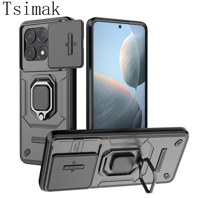 Shockproof Case For POCO X6 Pro Slide Camera Lens Protection Back Coque for Xiaomi Redmi Note 13 Poco M6 Pro C65 4G Phone Cover