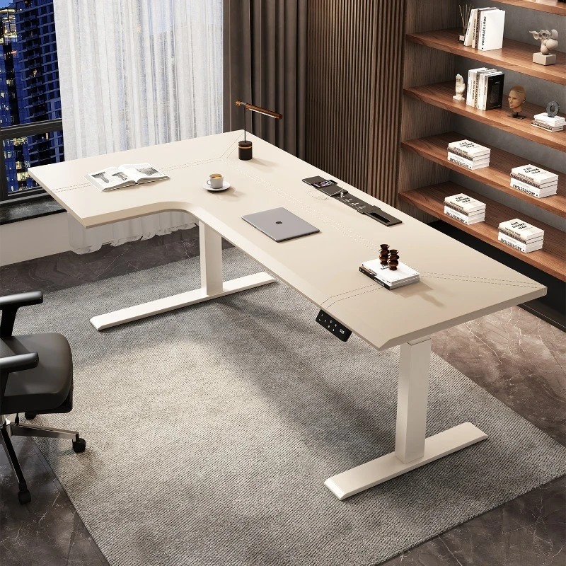 

Современный дизайнерский электрический подъемный стол, скандинавское L-образное угловое седло, кожаный верстак, кабинет, компьютерные столы, офисная мебель FYCD