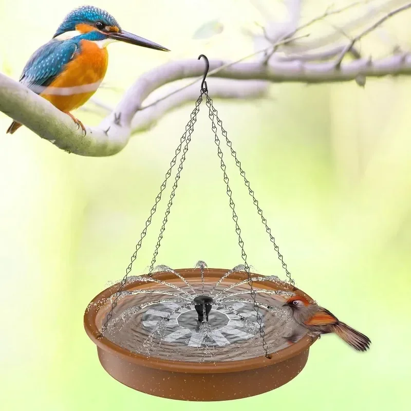 

1pc Hanging Design Bird Feeder Metal Chain Solar Fountain Pump Outdoor Garden Bird Feeding and Drinking Basin Bird Bath Fountain