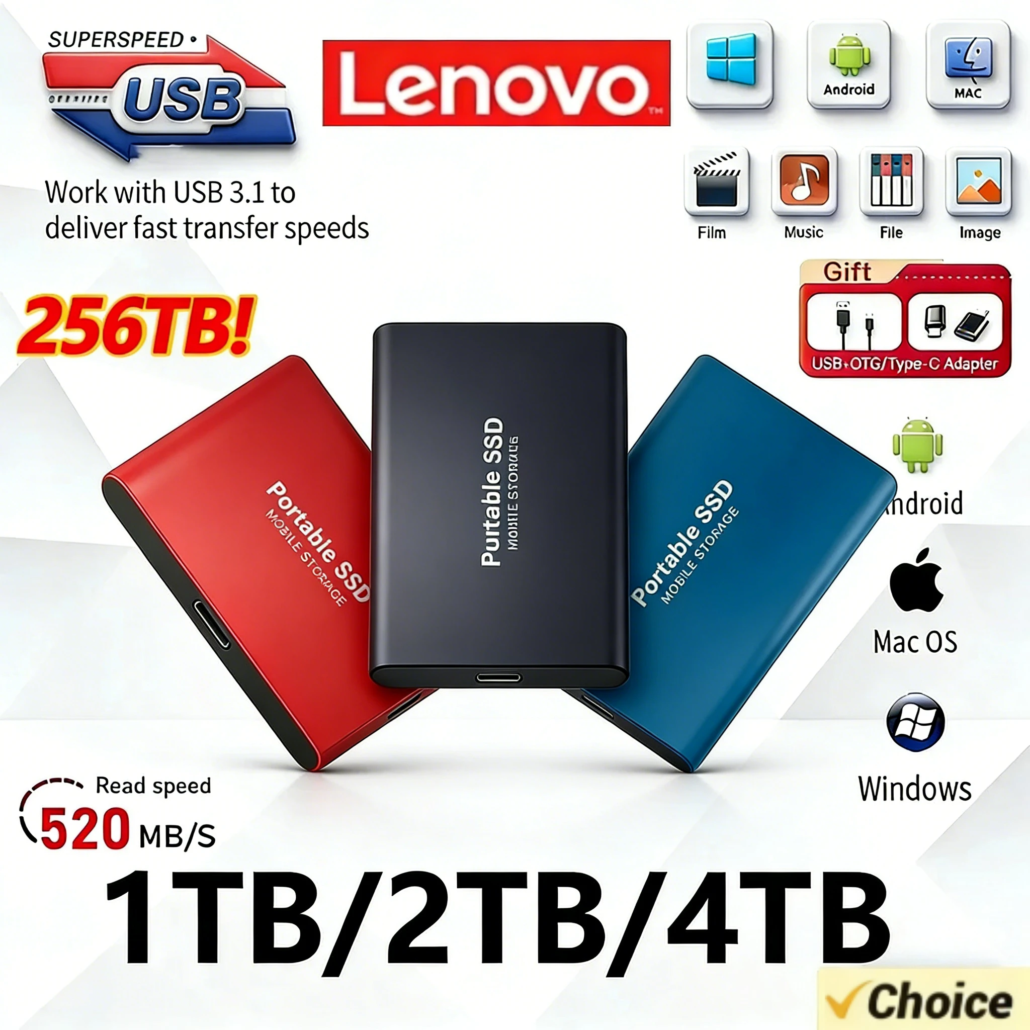 

Высокоскоростной внешний жесткий диск Lenovo 500 ГБ, 2 ТБ, 4 ТБ, 8 ТБ, 16 ТБ, USB 3.1, SSD 2.5 дюйма, портативный SSD для ноутбука, PS4