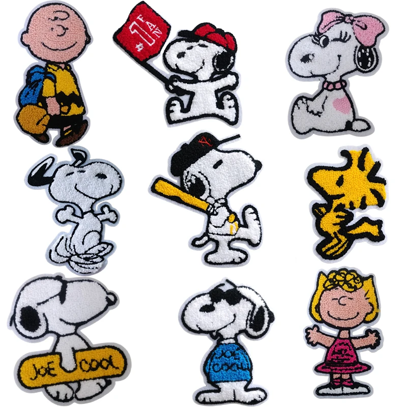 kawaii Snoopy Towel Embroidered Cloth Patch Cartoon Puppy Kids Coat Sweater Bag Decor Anime Applique Clothing Gift Accessories