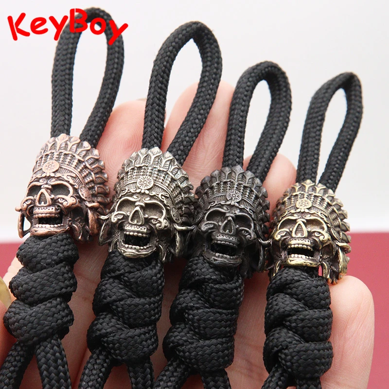 African Tribal Chief Pharaoh Skull Head Brass Knife Beads EDC Outdoor DIY Paracord Woven Bracelets Lanyard Pendants Accessories