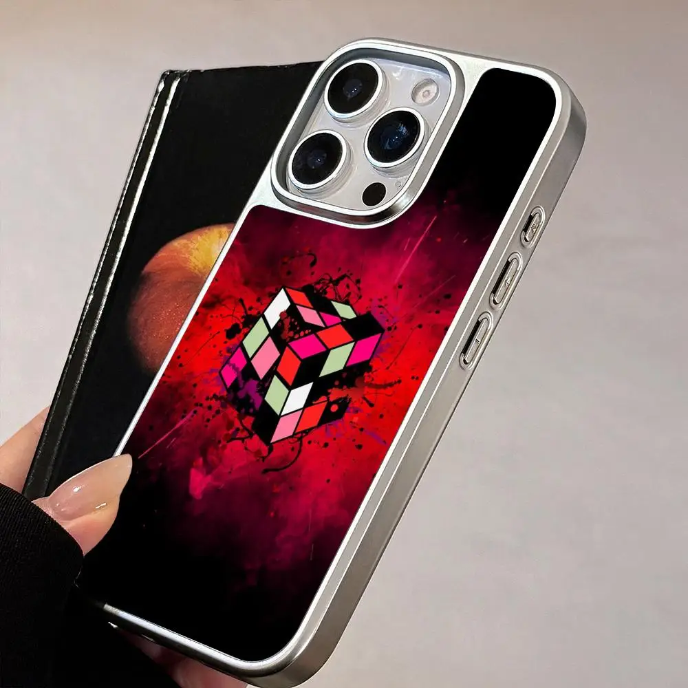 Funda para Teléfono Móvil con Diseño Cúbico para iPhone 17 16 15 14 13 12 11 Air Pro Max Plus, Plateado, Colorido