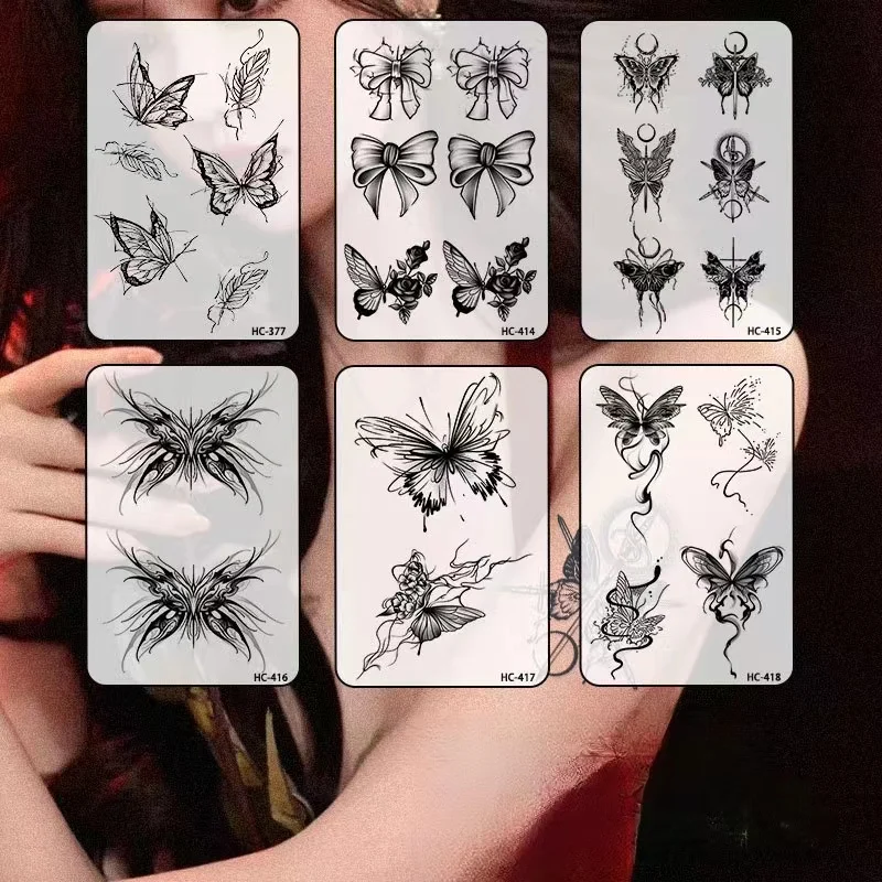 6pc/Lot Sexy Butterfly Herbal Semi-permanent Tattoo Sticker Waterproof Lasting Female Temporary Tattoo Beautiful Fake Tattoo Art