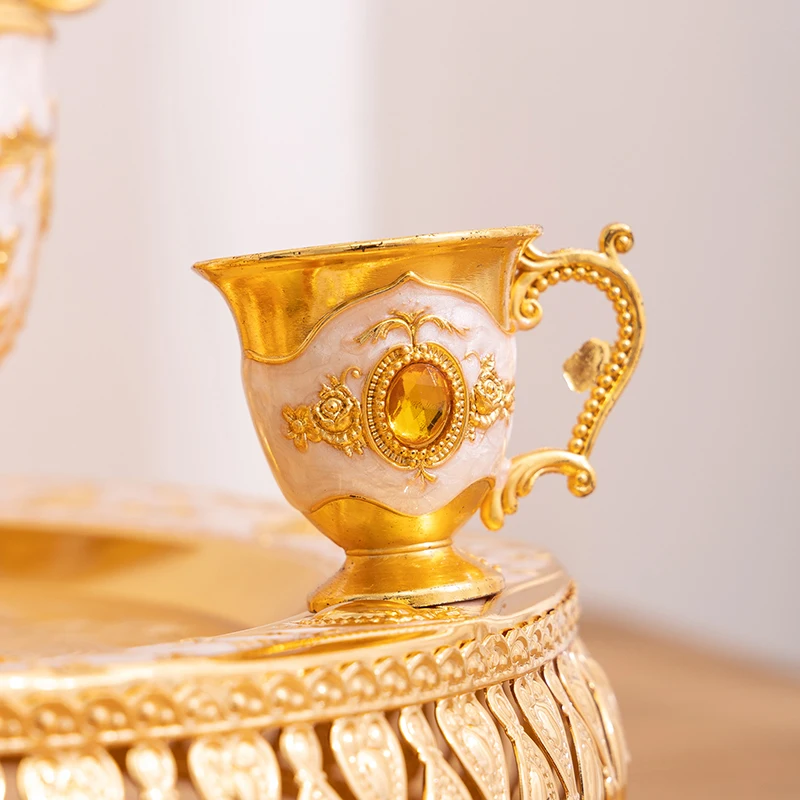 Metal Turkish Coffee Pot Set, European Style Tea Set, 6 Luxury Cups, Tea Tray And Teapot, For Serving Tea, , Coffee