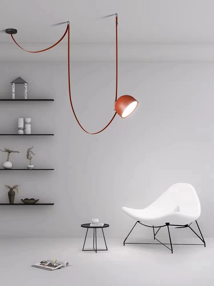 Modern DIY Textile Belt Designer Orange Black Grey Simple LED Chandelier Lighting Suspension Luminaire Lampen For Living Room