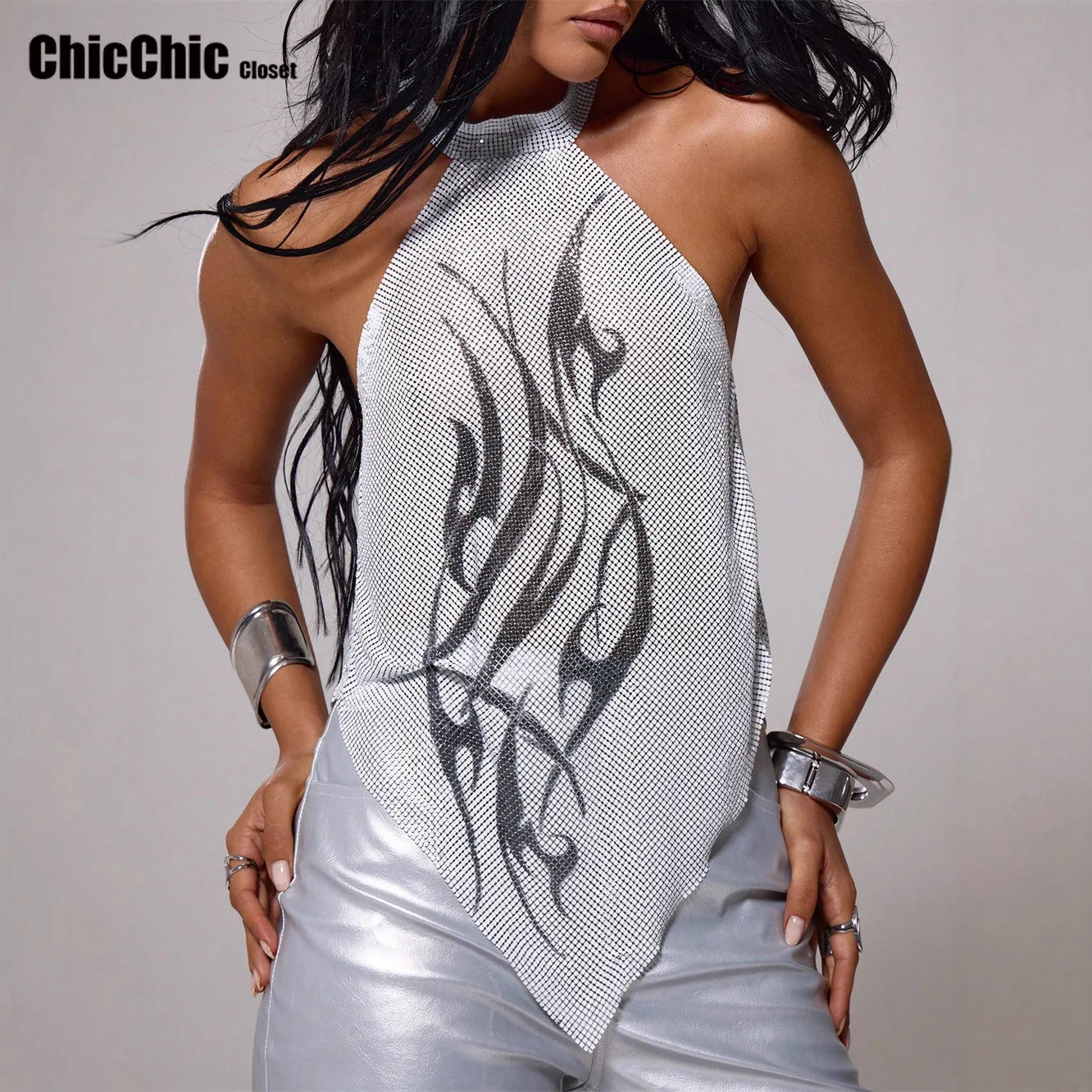 

Новинка 2026, женские топы, роскошные майки ручной работы со стразами, топы с открытой спиной для ночного клуба, летние вечерние клубные топы на бретелях с бриллиантами, серебристые