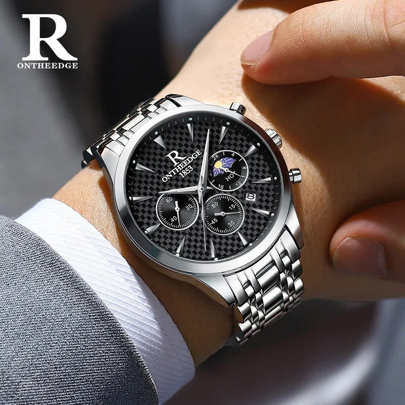 

ONTHEEDGE Men's Business Watch - Stainless Steel Multifunctional Luminous Waterproof Quartz Wristwatch