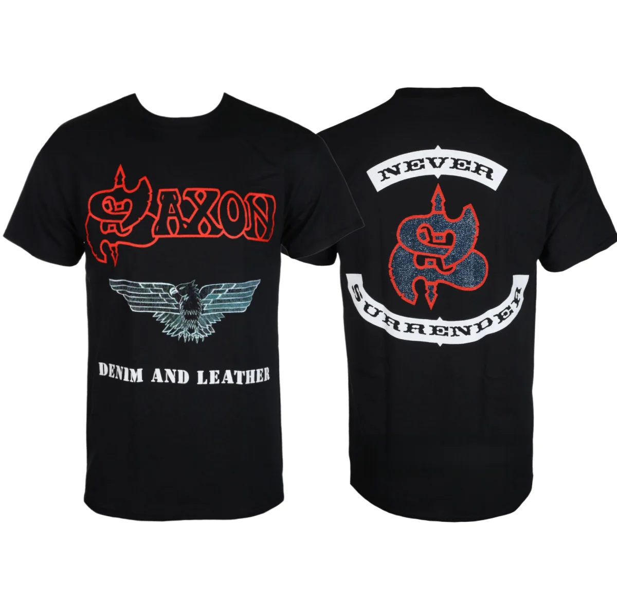 Saxon - DENIM & LEATHER Printed T-shirt - Heavy Metal Band Style Daily T-shirt - Suitable for Both Men and Women
