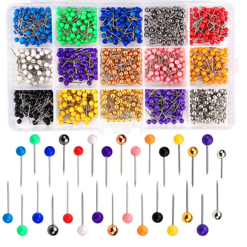 900pcs Thumbtack Map Tacks Wall Pin Round Head Tack with Steel Point for Cork Board Travel Map Craft DIY in Office School