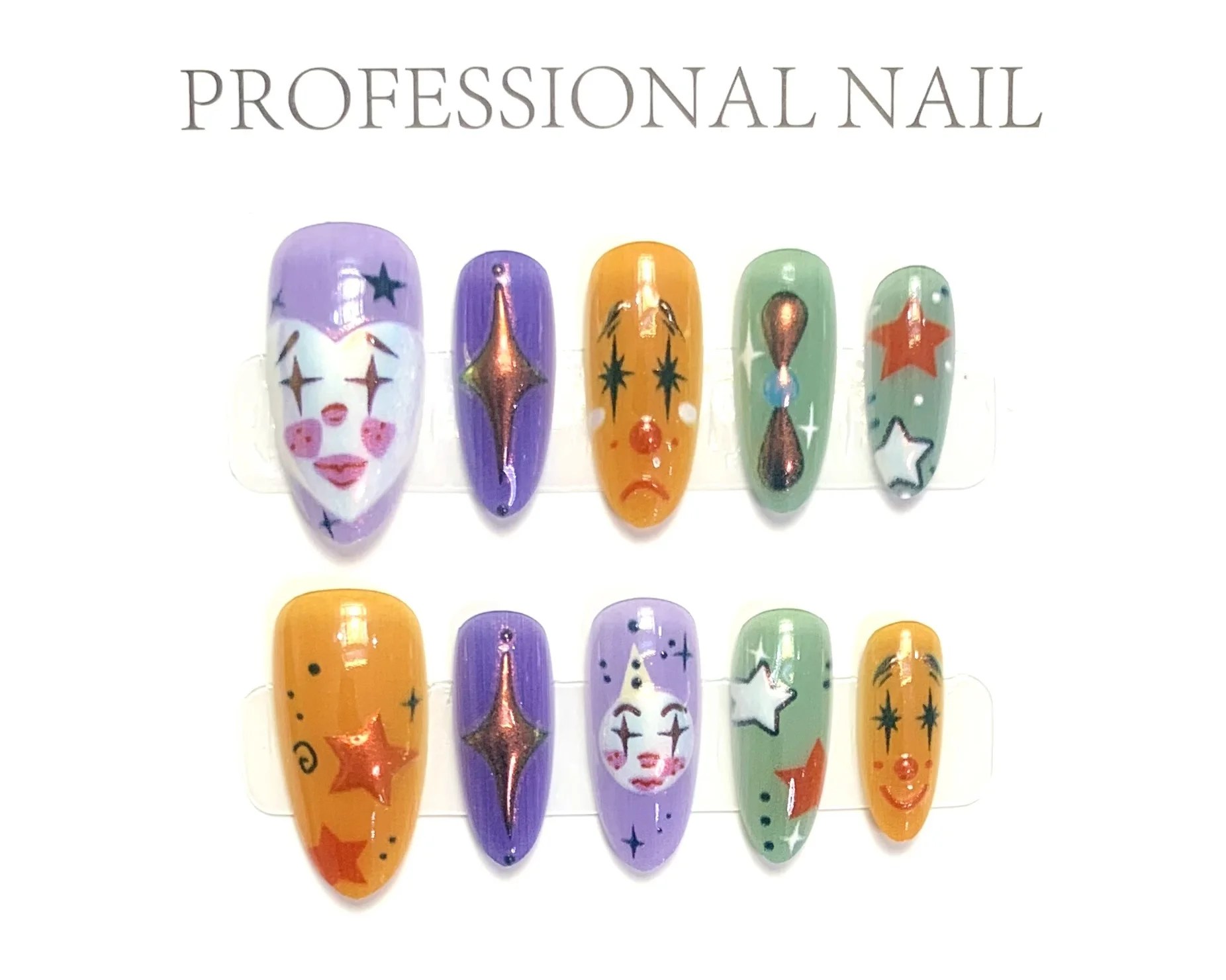 10 pçs luxo em forma de amêndoa imprensa em unhas com maneki neko design artesanal unhas falsas com ferramentas de 4 peças abas adesivas de unhas