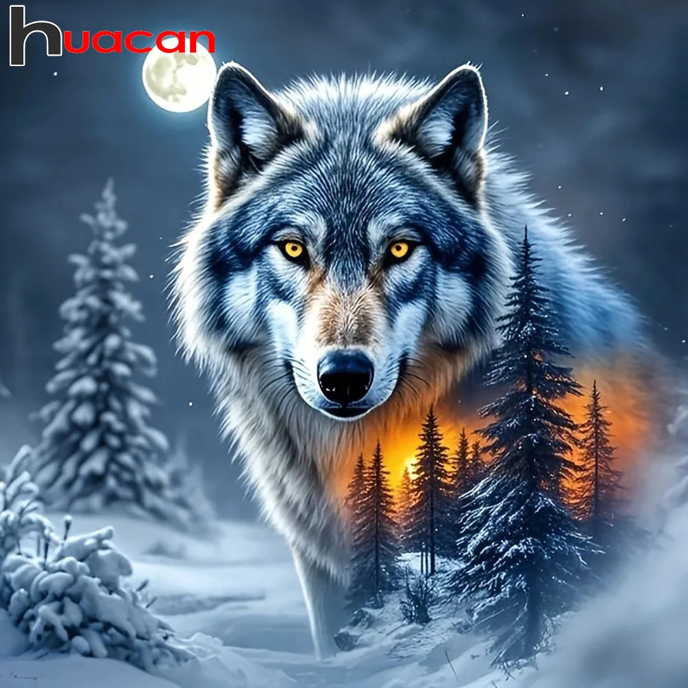 Huacan 5D DIY Diamantmalerei Wolf Strass Vollquadratisch Rund Mosaik Tier Kreuzstich Heimdekoration