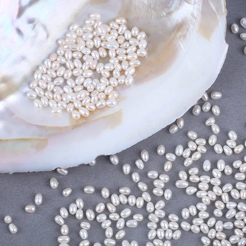 3.5-4mm White Rice Shape Natural Freshwater Pearl Loose Pearl Beads With Half Hole Wholesale 100 pieces/bag