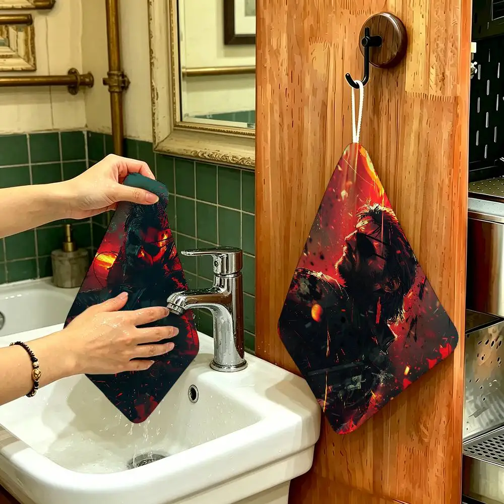 Metal Gear Polyester Cotton Hand Wiping Towel with Hanging Loop, Lightweight for Home and Commercial Use