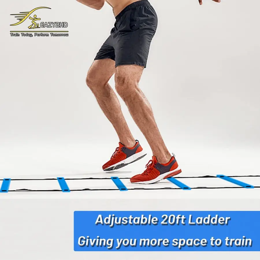 مجموعة تدريب خفة الحركة السريعة، سلم خفة الحركة، 12 مخروطًا، 4 حواجز قابلة للتعديل، المظلة، معدات تمارين اللياقة البدنية #5