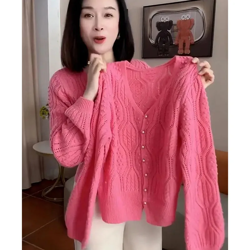 

Fashion 2025 New Autumn Sweater Women's Long Sleeve V Neck Balloon Sleeve Knitted Cardigan Jacket Ladies Sweater Knitwear Outwea