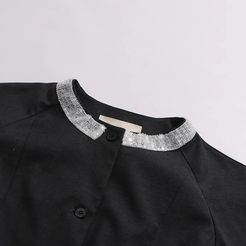 HKSH Blazer Wanita Baru Musim Semi Musim Gugur Kerah Bulat Blok Warna Kancing Sebaris Sabuk Berlipat Mantel Trendi Elegan Kelas Atas HK15903