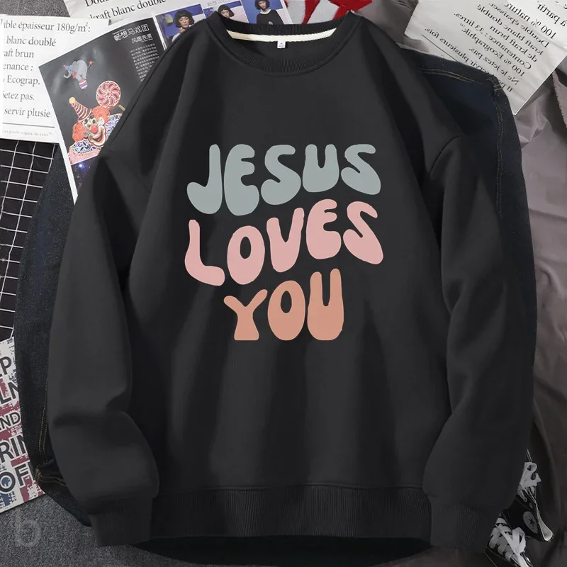 

Jesus Loves You Graphic Hoodie Christian Jesus Bible Verse Sweatshirt O Neck Casual God Religious Faith Women's Clothing