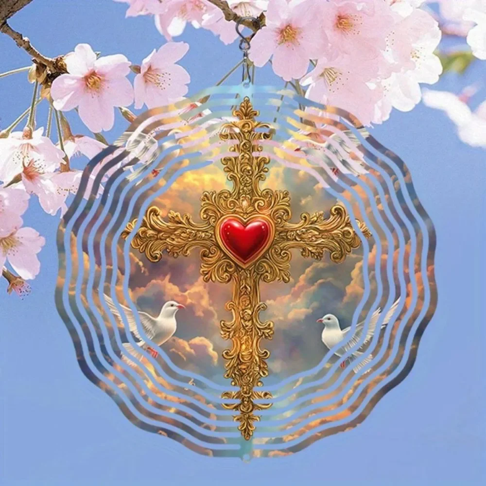 CIFBUY Wind Chimes Peace Dove Cross 360 Rotating Metal Garden Spinner Hanging Ornament Decor for Patio Yard Lawn Porch