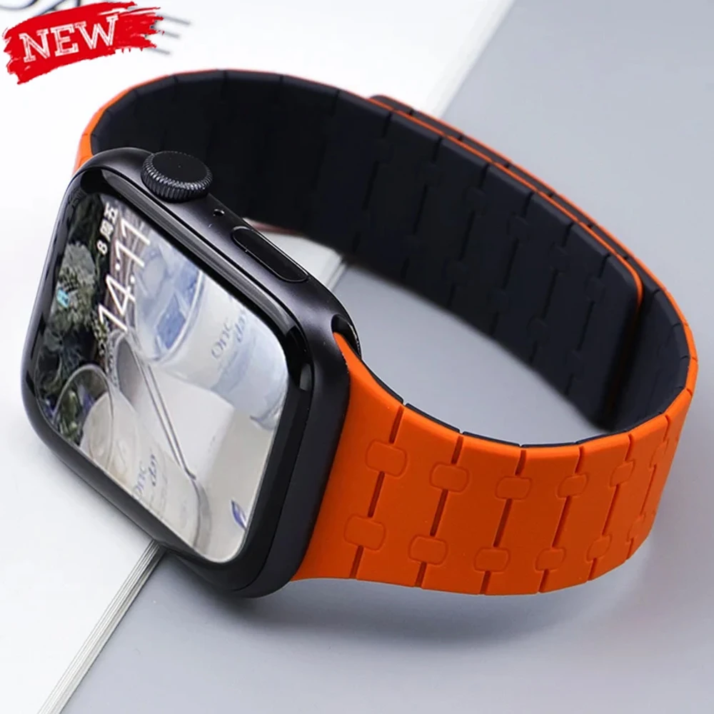 

Магнитный силиконовый ремешок для Apple Watch Band Series 10 46 мм 42 мм Ultra 2 49 мм 45 мм 44 мм 40 мм 41 мм IWatch 9 8 7 6 SE 5 4 Браслет