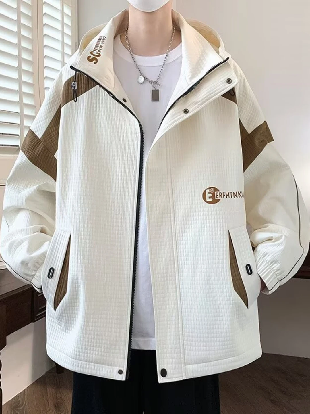 plus Size Men's Outdoor Cam Jaet Windproof Fce Lined Hooded Zipper Closure Color Blo Design Casual Overcoat
