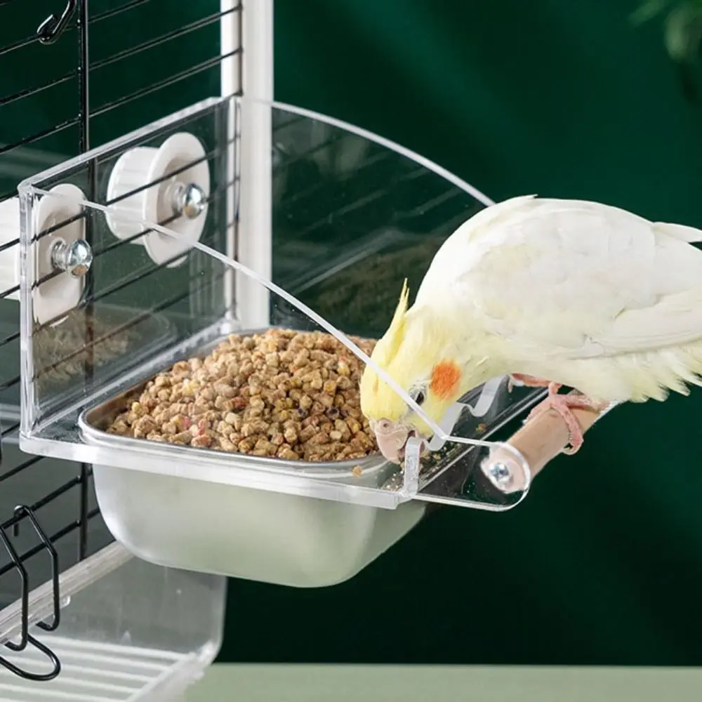 Acrylic Cage Mounted Bird Feeder Large Capacity Anti Splashing Bird Food Dispenser Hangable Anti-spread Parrots Food Container