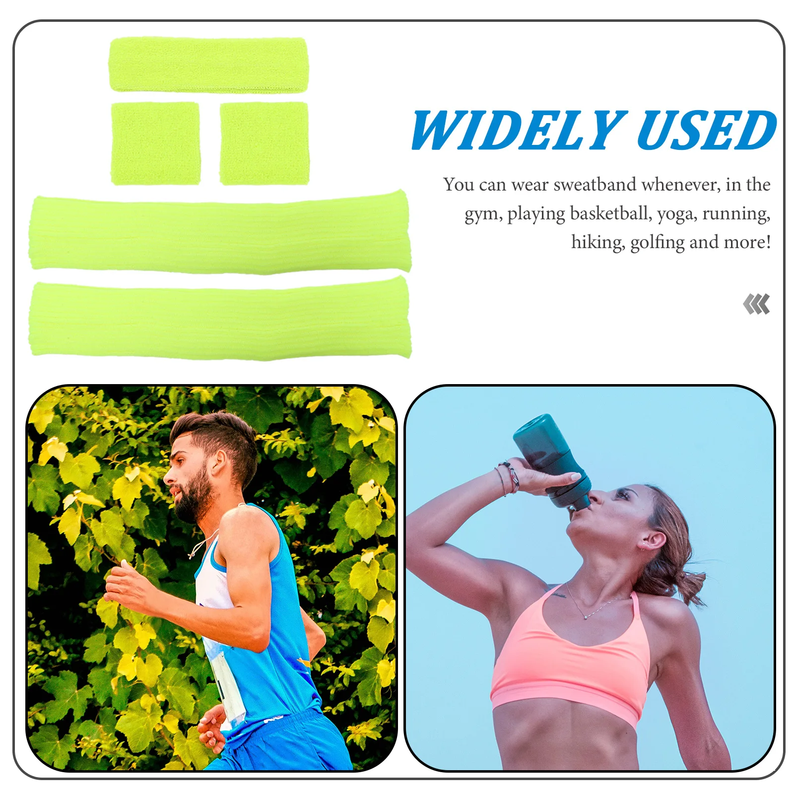 

1 set Fluorescent Yellow Sweatbands Set Elastic Knit Headband Wristbands Leg Warmers Gym Yoga Running Sports Outfit Band