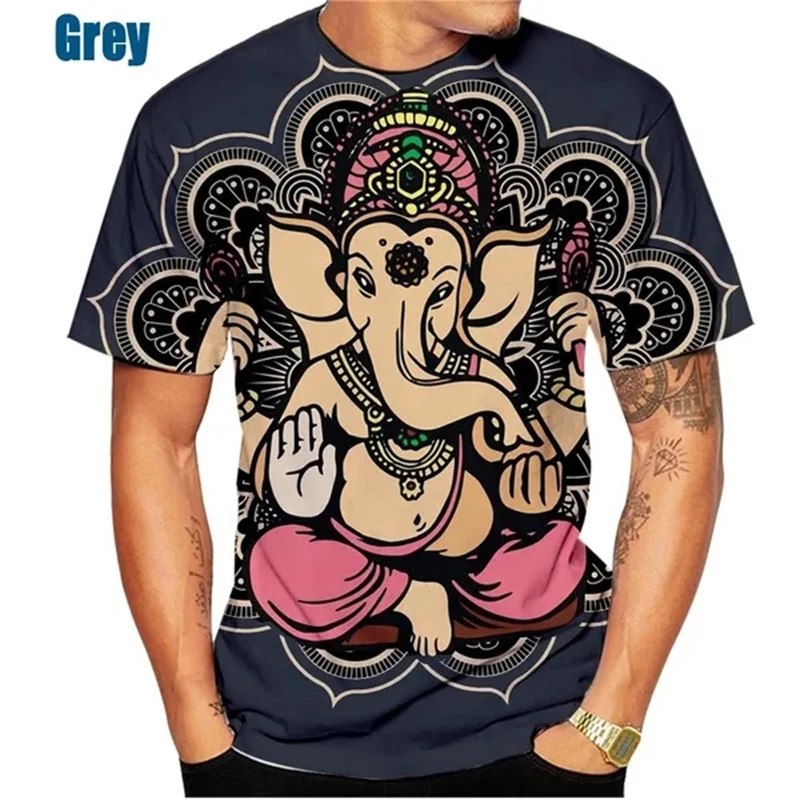 God Of Wisdom Ganesha T Shirts 3D Printing Hindu Ganesha Tshirt Men And Womens Apparel Short Sleeve Breathable Streetwear Tops