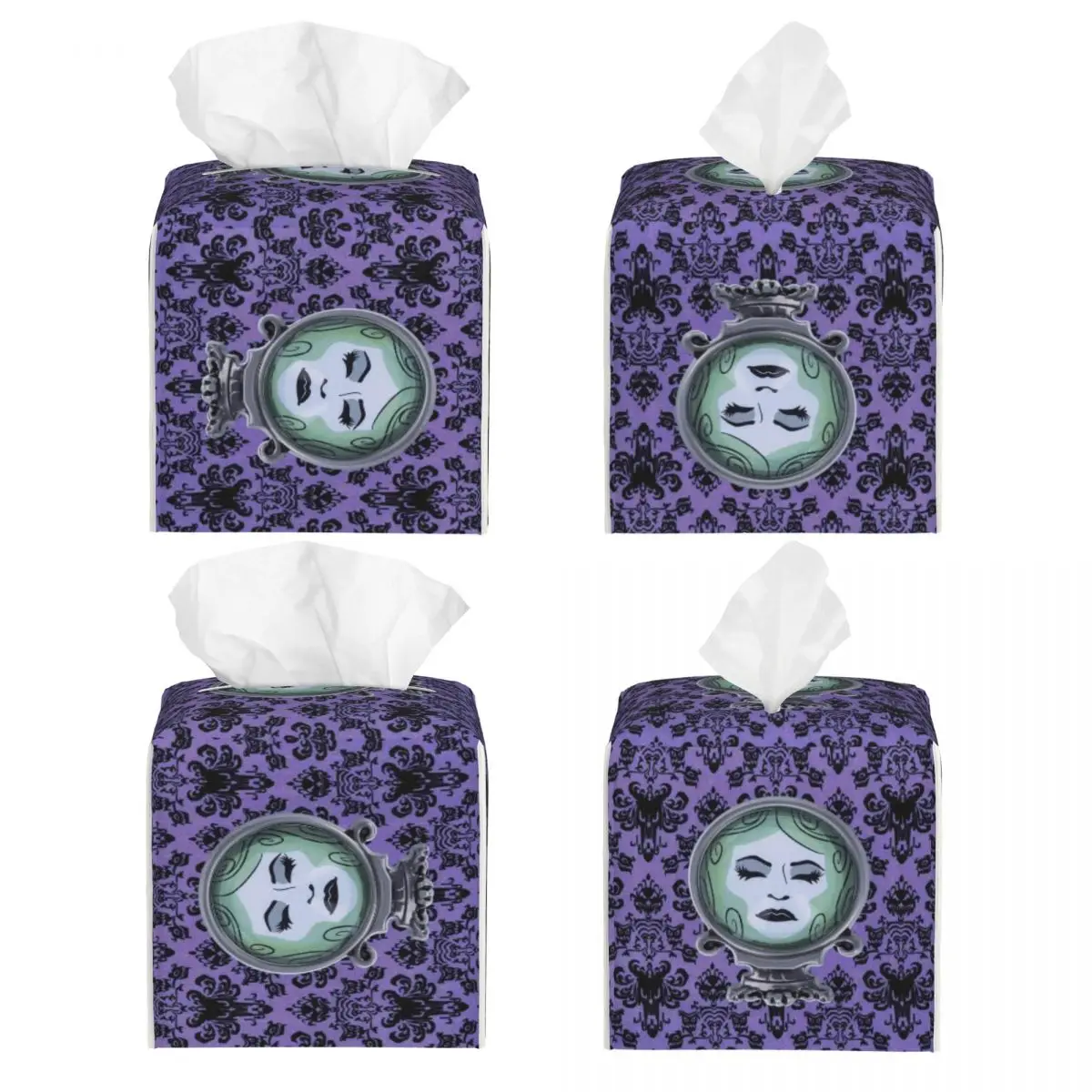 Custom Haunted Mansion Purple With Madame Tissue Box Cover Square PU Leather Halloween Ghost Facial Tissue Box Holder for Car