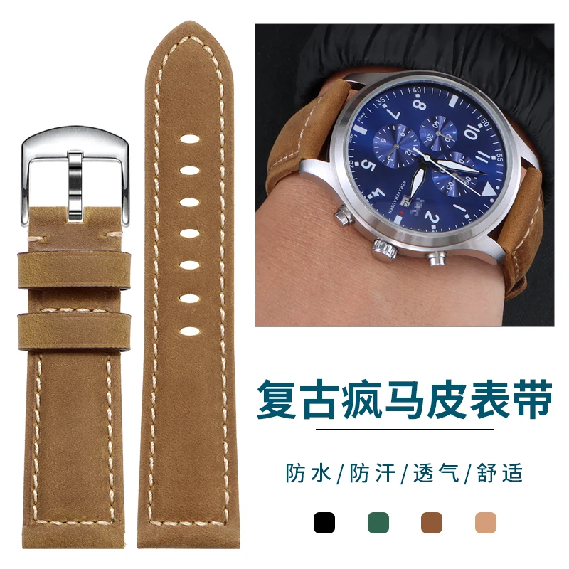 Vintage frosted leather watch band for SeaGull STREET series 849.27/811.32/818.9 Men's leather bracelet 22mm 24mm 26mm